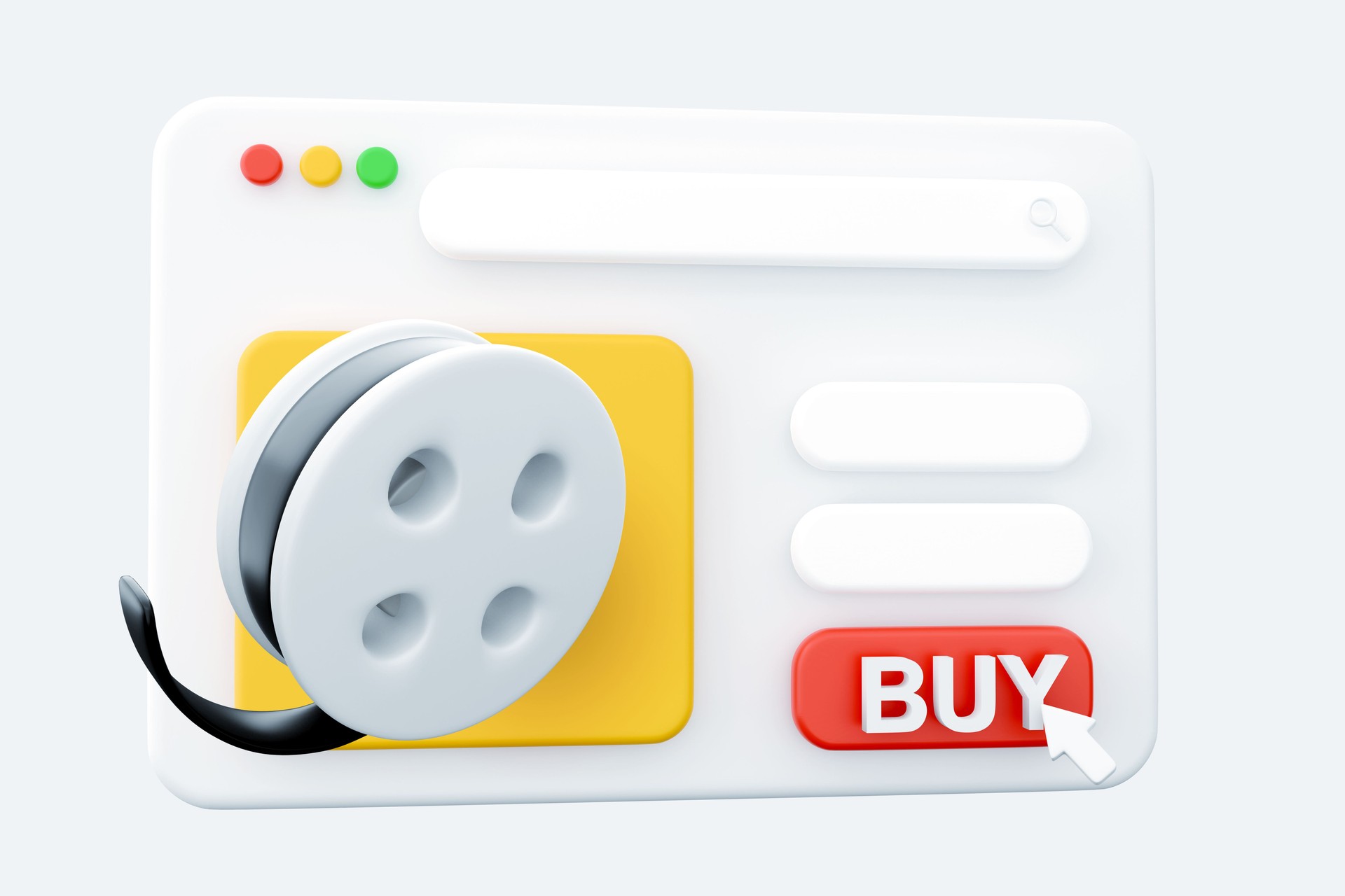 3D render web page a film reel isolated. 3D render web page film reel icon.