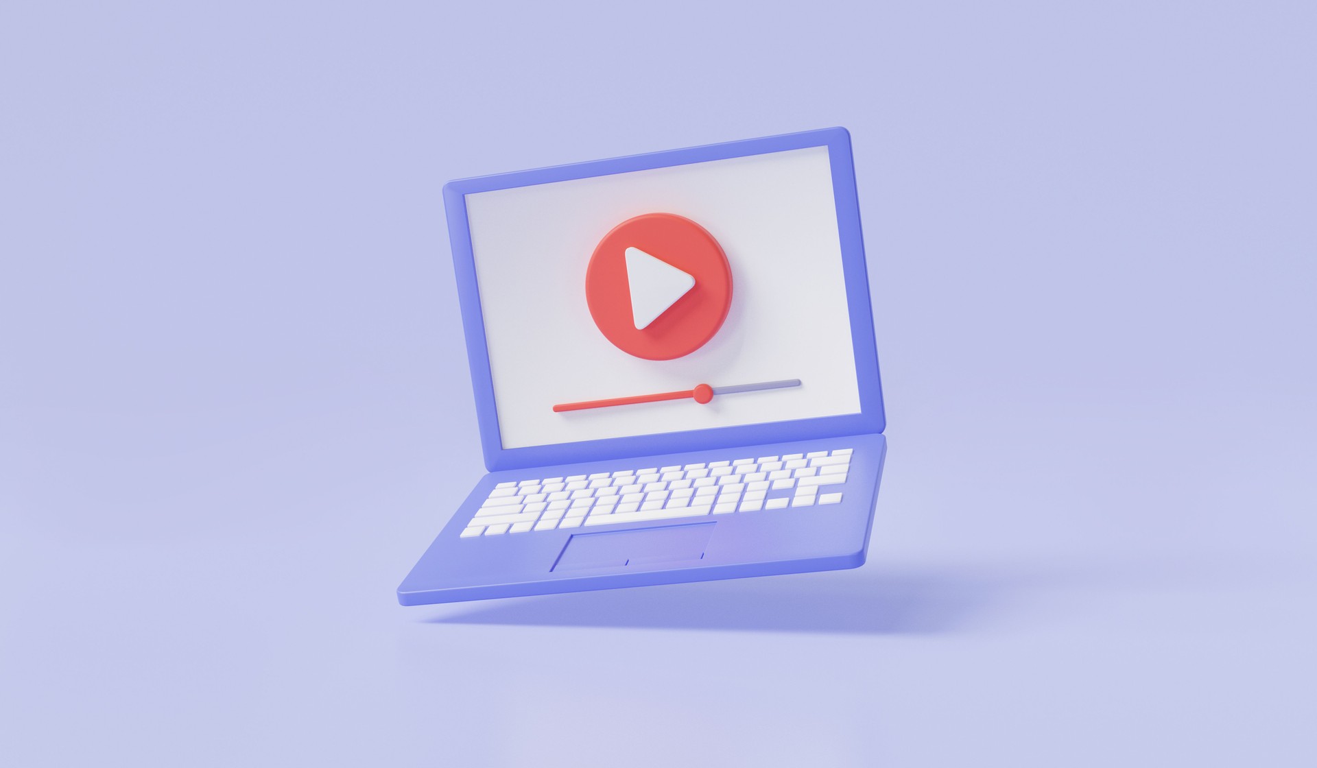 Video streaming in browser on computer laptop screen. Video media concept. Live digital stream multimedia player, Online video, Social media, video player. 3d icon render illustration, cartoon minimal